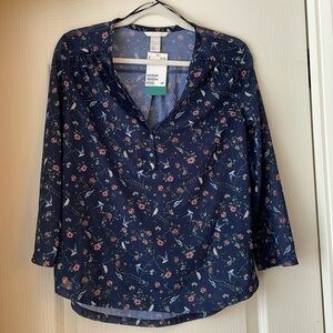 NWT blue and pink bird print H&M top, 3/4 sleeve, size small